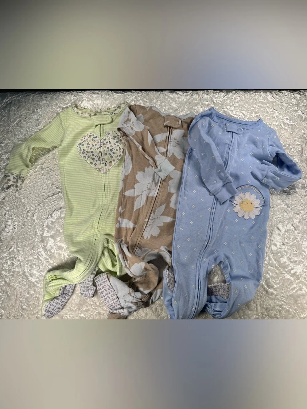 Carter's 2 way Green Stripe, Brown Floral, and Blue Floral Baby Footies - 3 Pack
